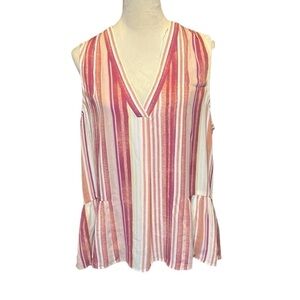 Vince Camuto Sleeveless V-Neck Canvas Stripe Blouse L